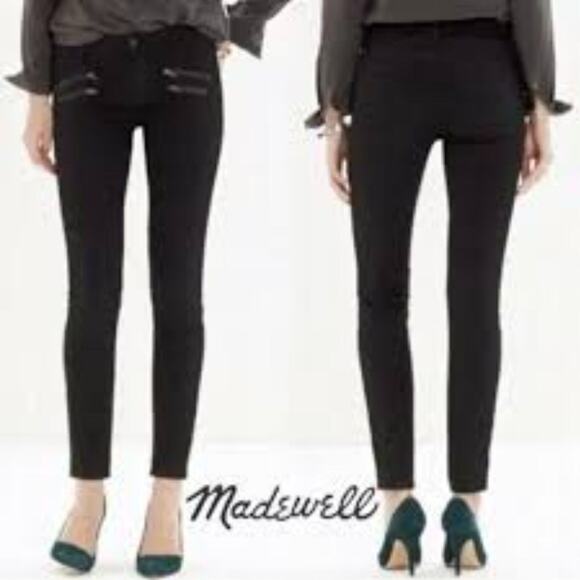Madewell Black Washed Moto Exposed Zipper Skinny Skinny Jeans 28 - Picture 1 of 6